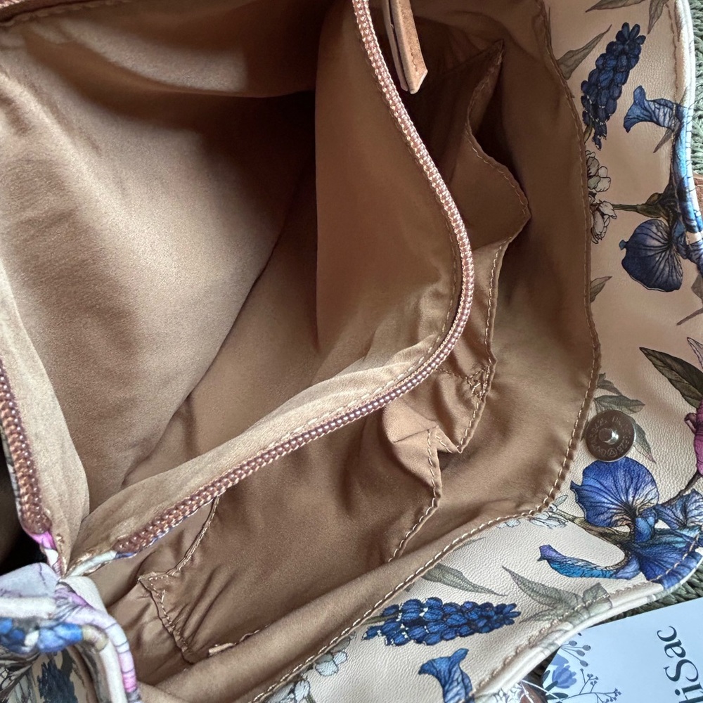 NWT MultiSac Pastel Medium Floral Cream Tote Bag with Tan Straps - Picture 4 of 12